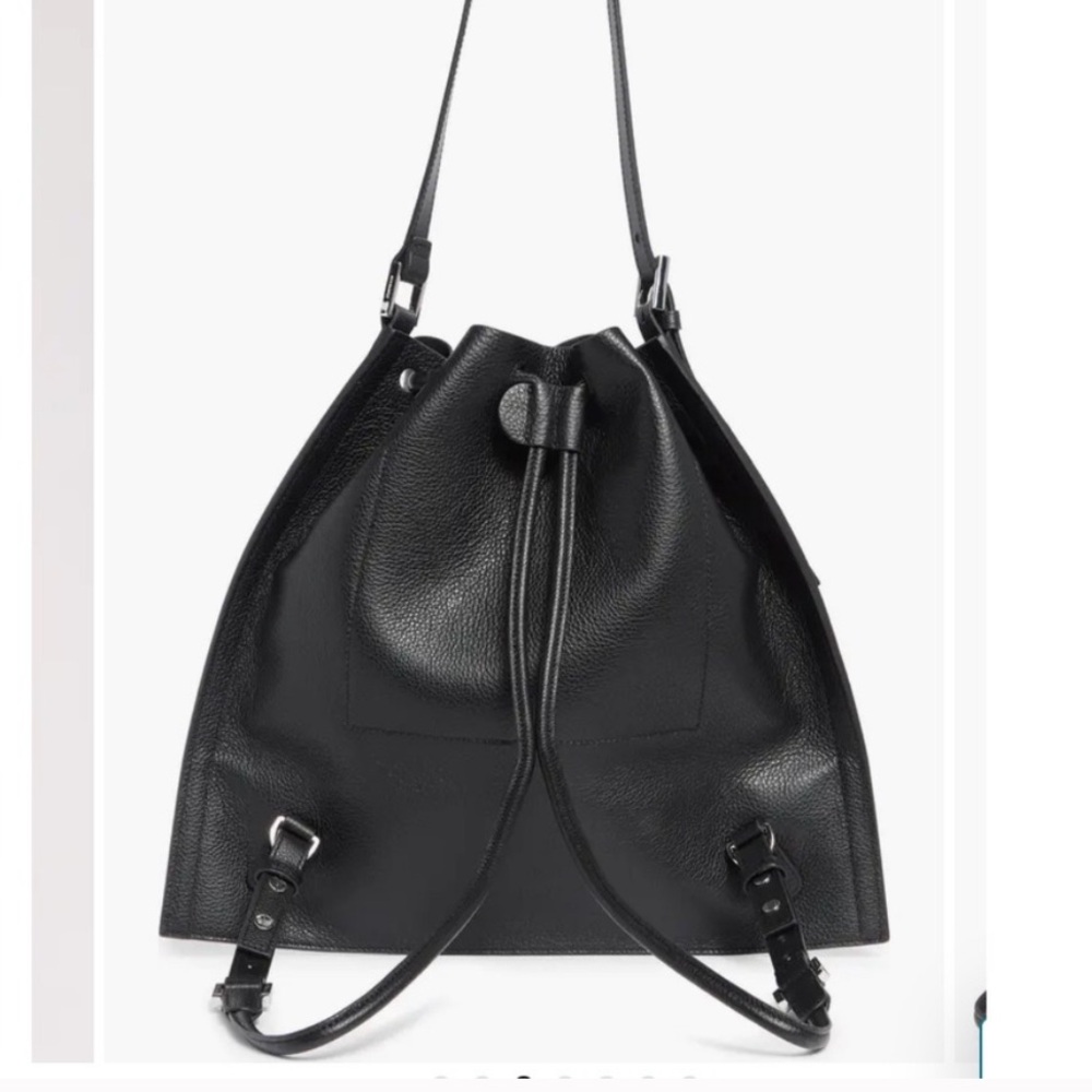 All Saints Black Leather Drawstring Backpack